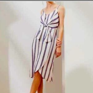 Banana Republic White Strappy Wrap Dress with blue and red stripes.